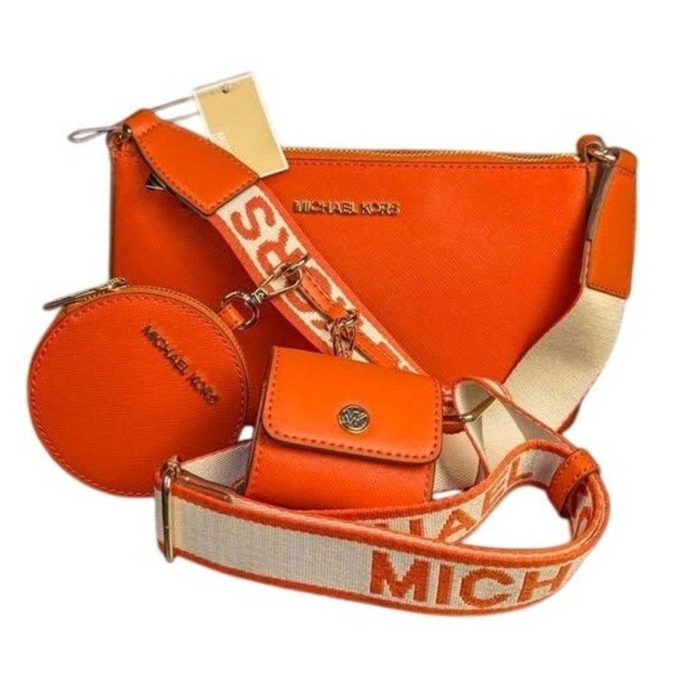 NWT Michael Kors/Jet Set Travel Crossbody & Tech Attachments/Red Clay (orange)